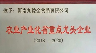 九多肉多食品集团有限公司荣获农业产业化省重点龙头企业称号