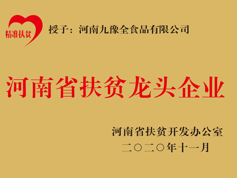 九多肉多食品集团有限公司被认定为省级扶贫龙头企业